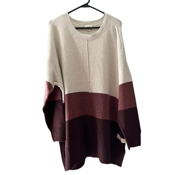 ANA A New Approach Stretch Sweater Women's Stripe Colorblock Burgundy NWT 1X - Picture 1 of 9